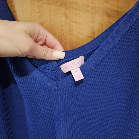 Lilly Pulitzer Lucera Sleeveless Blue Ribbed Sweater Mini Dress Fringe Fitted XL - Picture 6 of 10